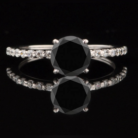 1.56Ct Round Shape Natural Earthmined Black Diamond Solitaire Ring In 925 Silver - Picture 5 of 8